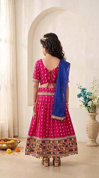 Girls Embroidered Lehenga Choli with Dupatta for Navratri Garba Dandiya Wedding Party Ethnic Outfit - Image 2